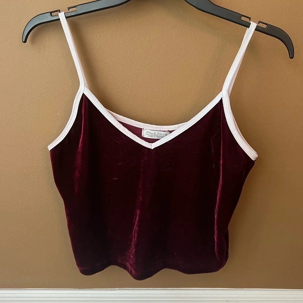 Haley & June Velvet Merlot Crop Top with White Trim Size XL Whimsigoth Y2K